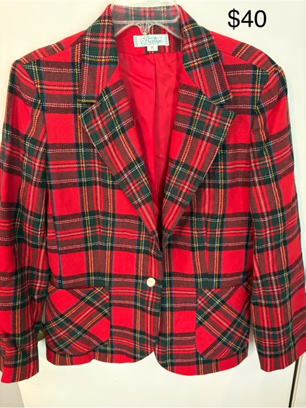 Vintage Red Plaid Blazer Jacket